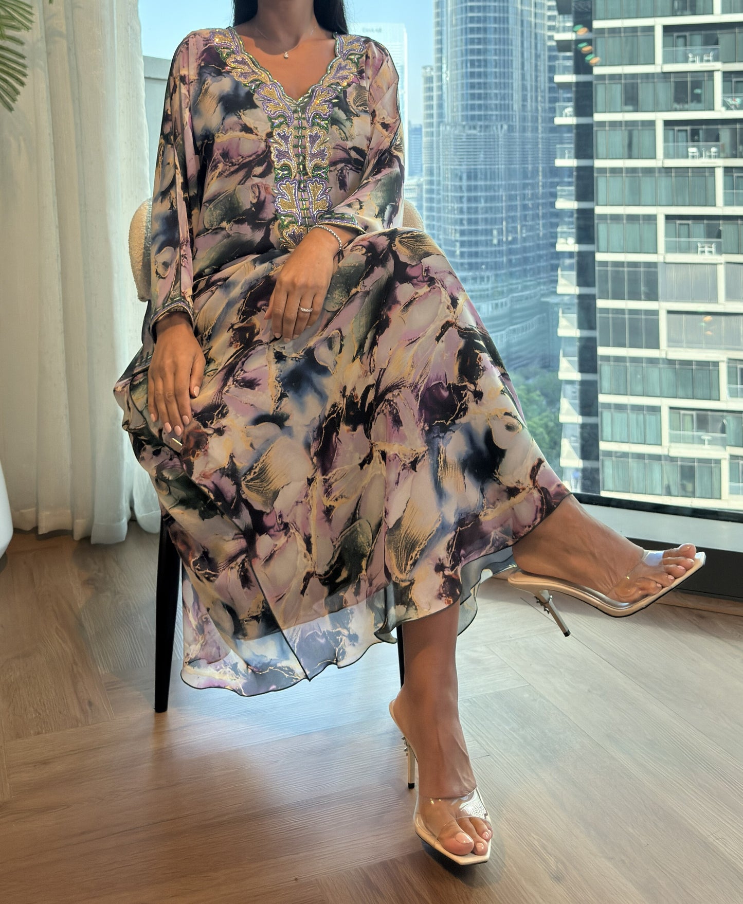 Chiffon M5awar embroidery