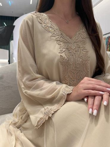 Double Chiffon+Tulle M5awar embroidery
