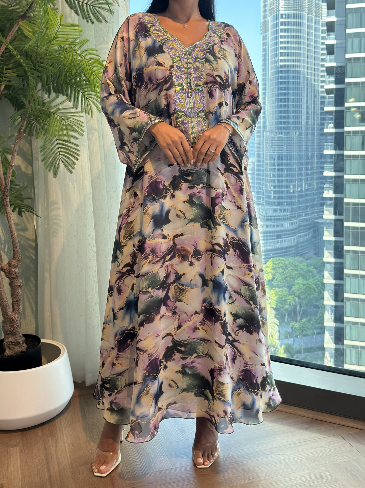Chiffon M5awar embroidery