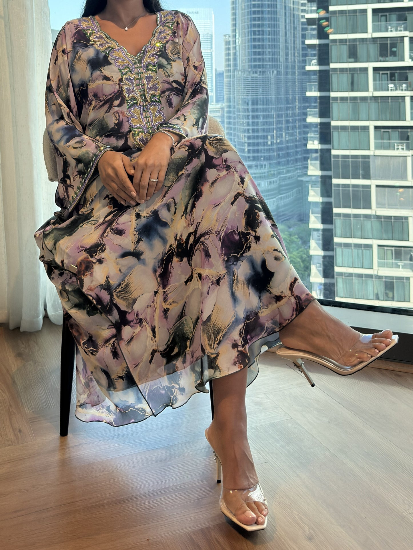 Chiffon M5awar embroidery